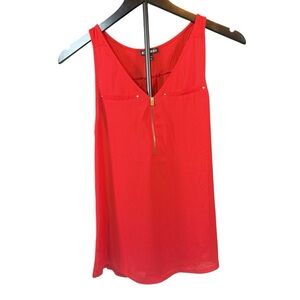 Express Bold Red Sleeveless Top with Front Zipper